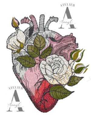 file per ricamatrice cuore umano anatomico con fiori ricamo rippled